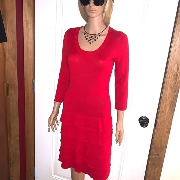 Calvin Klein three-quarter sleeve sweater dress Cherry Red Medium - Picture 4 of 8